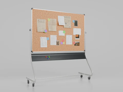 Double-Sided Metal Corkboard - Customizable Rectangular Pin Board 3D Model