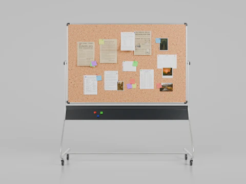 Double-Sided Metal Corkboard - Customizable Rectangular Pin Board 3D Model