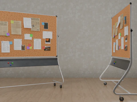 Double-Sided Metal Corkboard - Customizable Rectangular Pin Board 3D Model