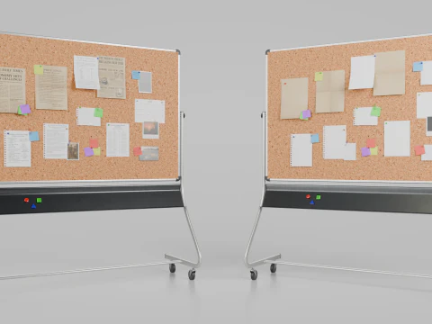 Double-Sided Metal Corkboard - Customizable Rectangular Pin Board 3D Model