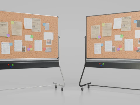 Double-Sided Metal Corkboard - Customizable Rectangular Pin Board 3D Model