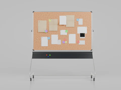 Double-Sided Metal Corkboard - Customizable Rectangular Pin Board 3D Model