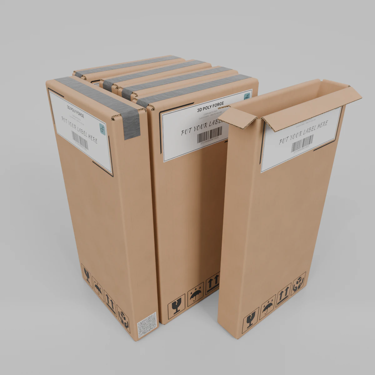 Cardboard Box R-024 - Rigged and Customizable 3D Model .c4d .max .obj .3ds .fbx .stl .blend 