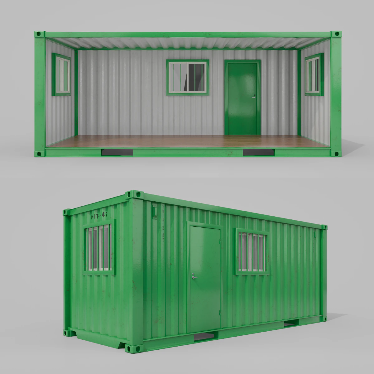 20ft Modified Shipping Container Room - Versatile Modular Space 3D Model .c4d .max .obj .3ds .fbx .stl .blend 