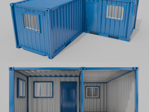 L-Shaped 20ft Shipping Container Room - Modular Corner Unit Model 3D