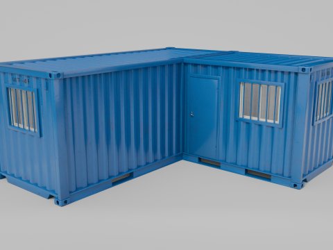 L-Shaped 20ft Shipping Container Room - Modular Corner Unit 3D Model