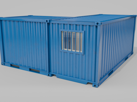 L-Shaped 20ft Shipping Container Room - Modular Corner Unit 3D Model