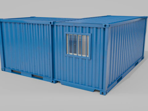 L-Shaped 20ft Shipping Container Room - Modular Corner Unit 3D Model