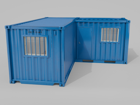 L-Shaped 20ft Shipping Container Room - Modular Corner Unit 3D Model