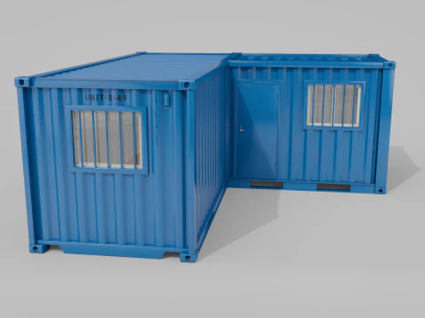 L-Shaped 20ft Shipping Container Room - Modular Corner Unit 3D Model
