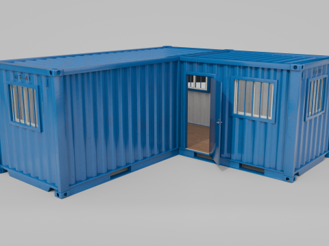 L-Shaped 20ft Shipping Container Room - Modular Corner Unit 3D Model