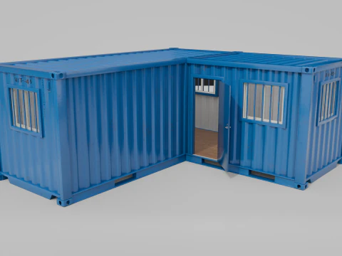 L-Shaped 20ft Shipping Container Room - Modular Corner Unit 3D Model