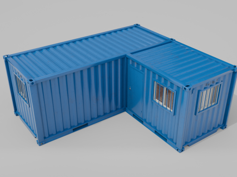 L-Shaped 20ft Shipping Container Room - Modular Corner Unit 3D Model
