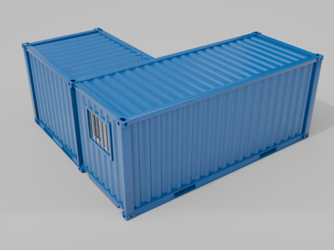 L-Shaped 20ft Shipping Container Room - Modular Corner Unit 3D Model