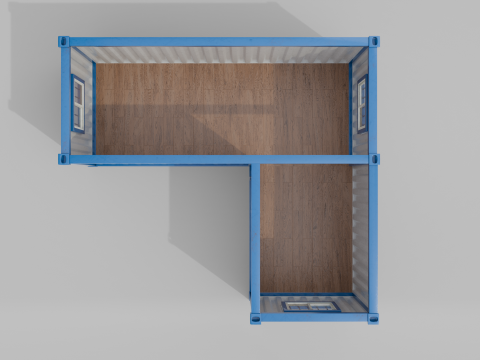 L-Shaped 20ft Shipping Container Room - Modular Corner Unit 3D Model