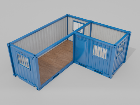L-Shaped 20ft Shipping Container Room - Modular Corner Unit 3D Model