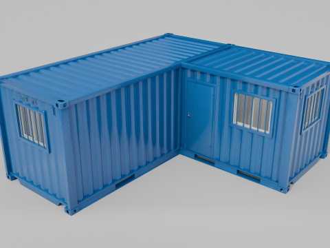L-Shaped 20ft Shipping Container Room - Modular Corner Unit 3D Model