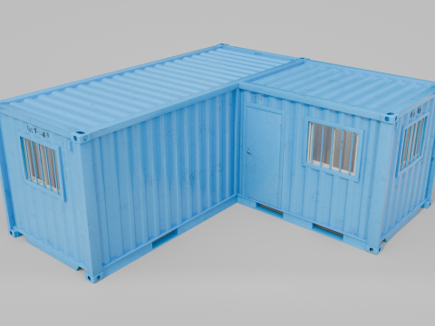 L-Shaped 20ft Shipping Container Room - Modular Corner Unit 3D Model