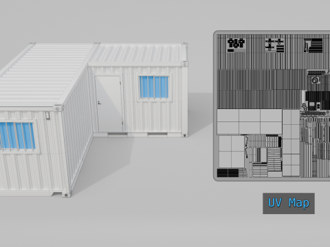 L-Shaped 20ft Shipping Container Room - Modular Corner Unit 3D Model