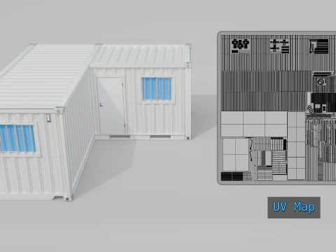 L-Shaped 20ft Shipping Container Room - Modular Corner Unit 3D Model