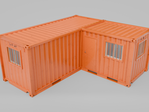 L-Shaped 20ft Shipping Container Room - Modular Corner Unit 3D Model