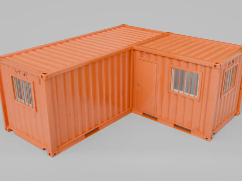 L-Shaped 20ft Shipping Container Room - Modular Corner Unit 3D Model