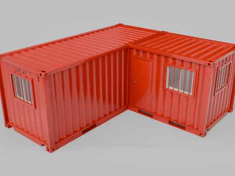L-Shaped 20ft Shipping Container Room - Modular Corner Unit 3D Model