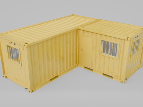 L-Shaped 20ft Shipping Container Room - Modular Corner Unit 3D Model