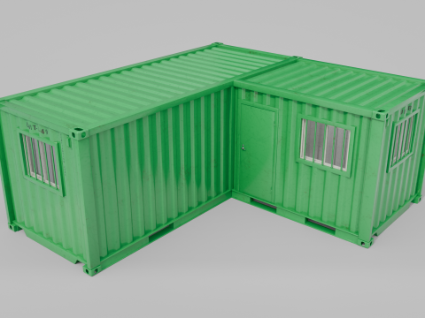 L-Shaped 20ft Shipping Container Room - Modular Corner Unit 3D Model