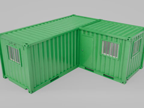 L-Shaped 20ft Shipping Container Room - Modular Corner Unit 3D Model