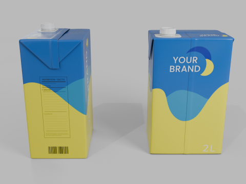 Beverage Carton 2000 ml - Customizable Drink Box 3D मॉडल