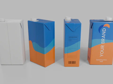 Beverage Carton 1000 ml - Customizable Drink Box 3D Model