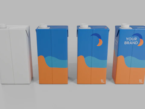 Beverage Carton 1000 ml - Customizable Drink Box 3D Model
