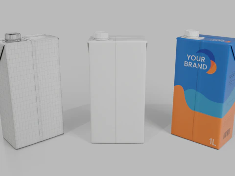 Beverage Carton 1000 ml - Customizable Drink Box 3D Model