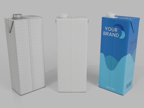 Beverage Carton 500 ml - Customizable Drink Box 3D मॉडल