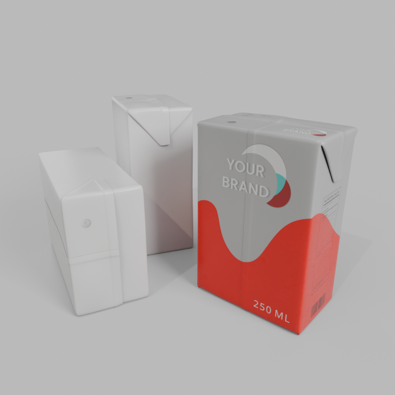 Beverage Carton 250 ml - Customizable Drink Box 3D Модель .c4d .max .obj .3ds .fbx .stl .blend