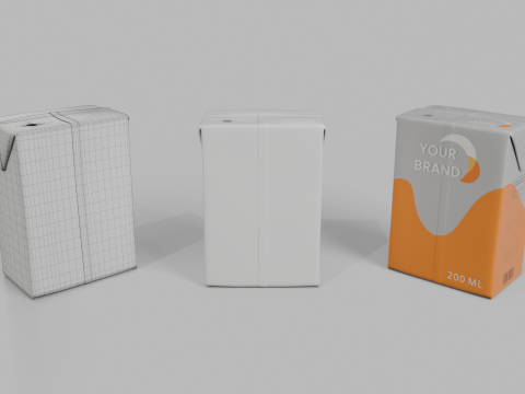 Beverage Carton 200 ml - Customizable Drink Box 3D Модель