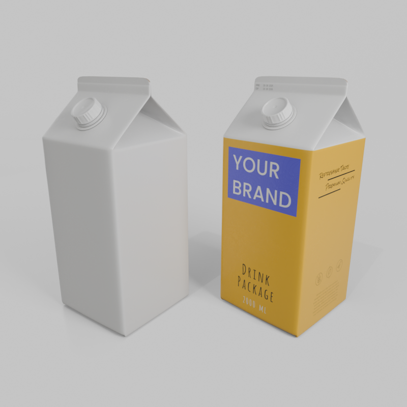 Beverage Carton 2000 ml - Customizable Gable-Top Drink Box Modello 3D .c4d .max .obj .3ds .fbx .stl .blend
