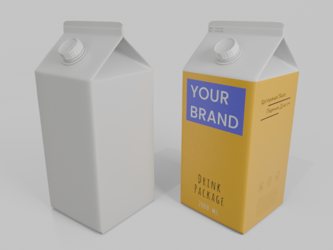 Beverage Carton 2000 ml - Customizable Gable-Top Drink Box 3D मॉडल