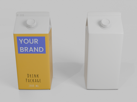 Beverage Carton 2000 ml - Customizable Gable-Top Drink Box Modello 3D