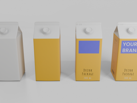 Beverage Carton 2000 ml - Customizable Gable-Top Drink Box Modello 3D