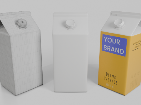Beverage Carton 2000 ml - Customizable Gable-Top Drink Box Modello 3D