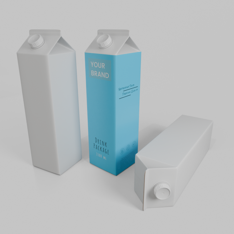 Beverage Carton 1500 ml - Customizable Gable-Top Drink Box Model 3D .c4d .max .obj .3ds .fbx .stl .blend
