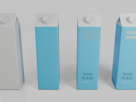 Beverage Carton 1500 ml - Customizable Gable-Top Drink Box Model 3D