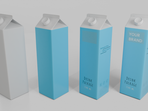 Beverage Carton 1500 ml - Customizable Gable-Top Drink Box Model 3D