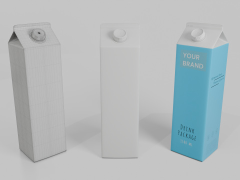 Beverage Carton 1500 ml - Customizable Gable-Top Drink Box Model 3D