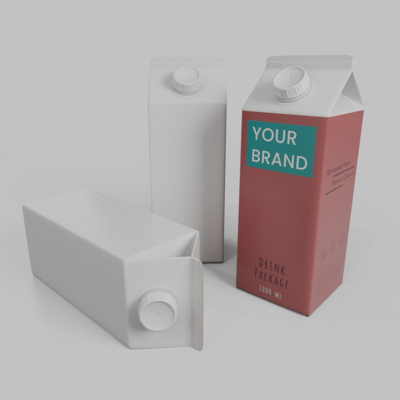 Beverage Carton 1000 ml - Customizable Gable-Top Drink Box 3D 模型 .c4d .max .obj .3ds .fbx .stl .blend