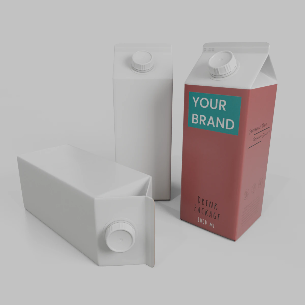 Beverage Carton 1000 ml - Customizable Gable-Top Drink Box 3D Model .c4d .max .obj .3ds .fbx .stl .blend 