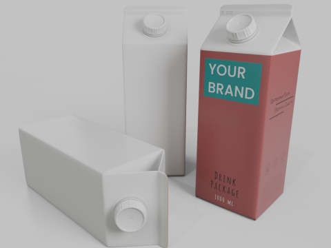 Beverage Carton 1000 ml - Customizable Gable-Top Drink Box 3D मॉडल