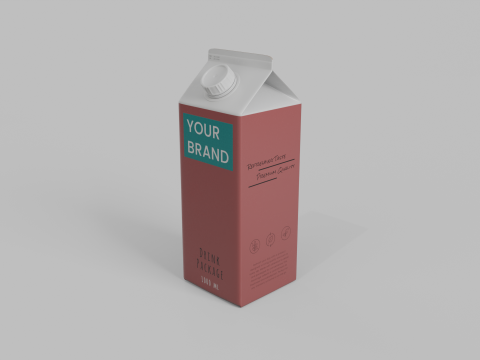 Beverage Carton 1000 ml - Customizable Gable-Top Drink Box 3D 模型